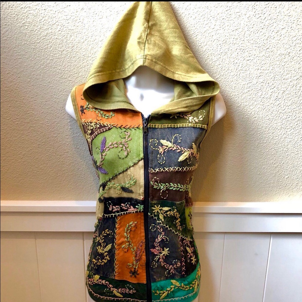 Patchwork Zip up hooded vest